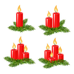 Vector - advent candle with fir twigs. - obrazy, fototapety, plakaty