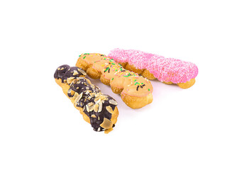 colorful chocolate in bread stick isolated on white background