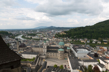 Fototapeta na wymiar Austria Salzburg city view on a cloudy spring day