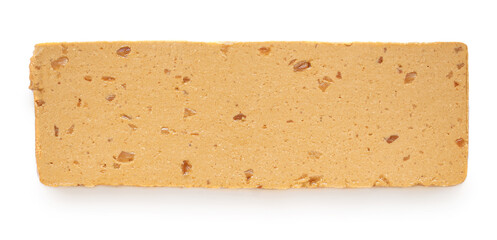 Turron nougat - traditional Spanish almond dessert isolated on white background. Christmas Turron candy.