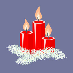 Vector - advent candle with fir twigs.