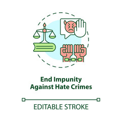 End impunity against hate crimes concept icon. Hate speech countering abstract idea thin line illustration. Guarantee freedom of speech. Vector isolated outline color drawing. Editable stroke
