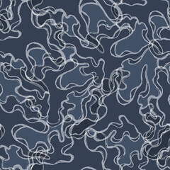 Transparent stains on a dark blue background, seamless pattern from sea waves.