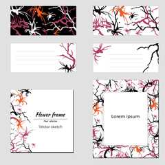 Set of templates for presentations, business cards and banners with abstract brancheson a white background. Halloween invitation set.