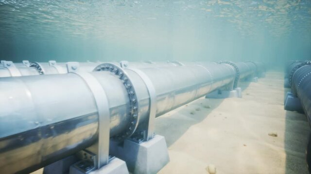 Seamless looping 3d animation of subsea gas pipeline. Offshore pipeline system.