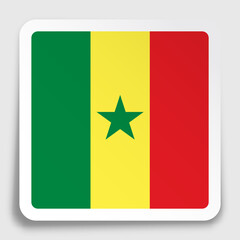 republic of Senegal flag icon on paper square sticker with shadow. Button for mobile application or web. Vector