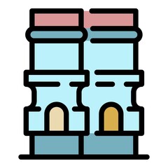 Two towers icon. Outline two towers vector icon color flat isolated