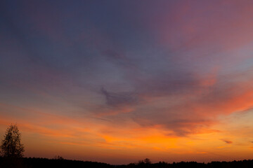 Fototapeta na wymiar Clouds in the evening sky lit by the setting sun
