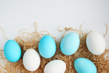 Blue and white Easter eggs. Painted easter eggs
