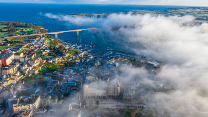 aerial view of Ribadeo in the mist