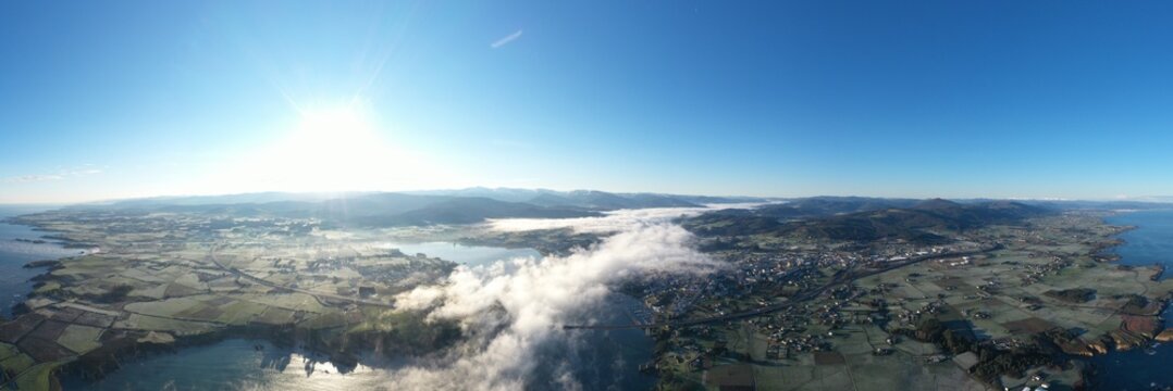 aerial view of Ribadeo in the mist