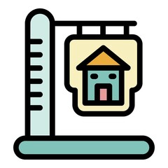 Sign of a house on a pillar icon. Outline sign of a house on a pillar vector icon color flat isolated