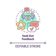 Seek out feedback concept icon. Training at work. Help with professional development. Career advancement abstract idea thin line illustration. Vector isolated outline color drawing. Editable stroke