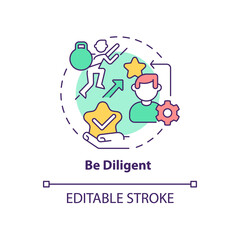 Be diligent concept icon. Pursue work goals. Employee trait. Leader development. Career advancement abstract idea thin line illustration. Vector isolated outline color drawing. Editable stroke