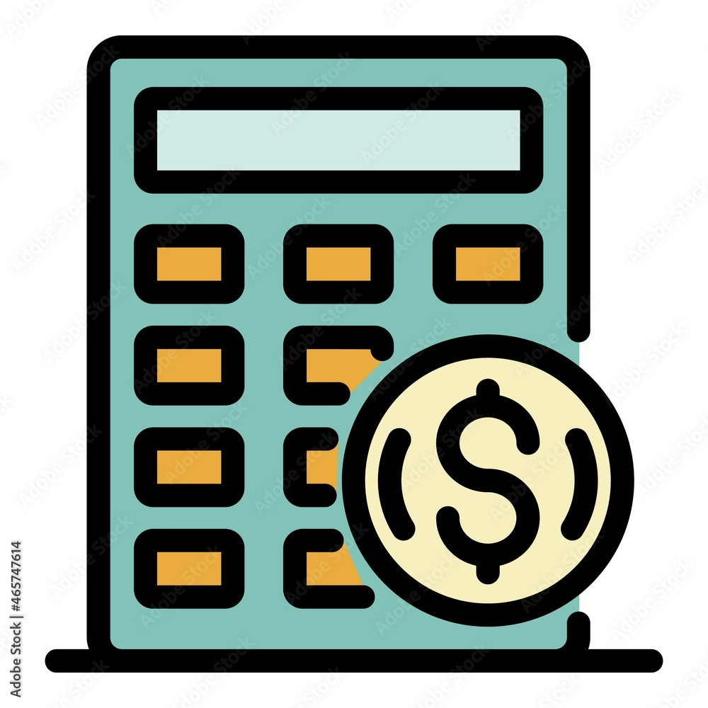 Poster calculator and dollar coin icon. outline calculator and dollar coin vector icon color flat isolated