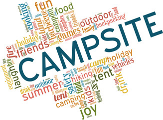 Fototapeta premium Campsite vector illustration word cloud isolated on white background.