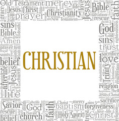 Christian vector illustration word cloud isolated on white background.