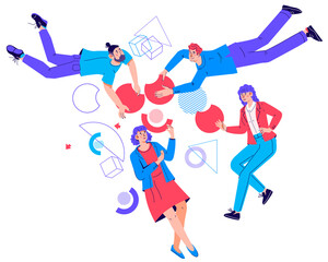 Business workflow and working process metaphor with people interacting with graphs and diagrams shapes. Business management and workflow, flat vector illustration isolated on white background.