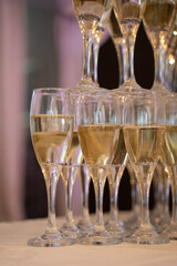 pyramid of champagne and wine in a glass