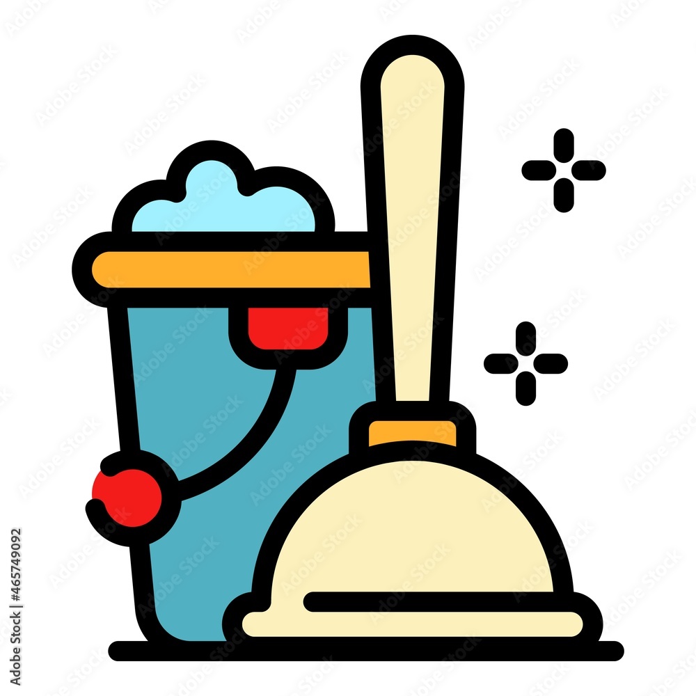 Poster Plunger and toilet cistern icon. Outline plunger and toilet cistern vector icon color flat isolated