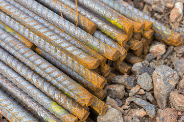 Steel bars used in construction, Steel bars close- up background