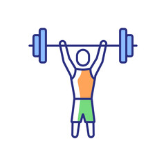 Athlete of short stature RGB color icon. Adaptive sport. Weightlifting competition. Powerlifting training. Sportsmen with disability. Isolated vector illustration. Simple filled line drawing