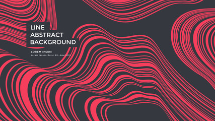 Red striped line background. Abstract linear wave compositions for cover, poster, landing page. Minimal fluid shapes illustration.