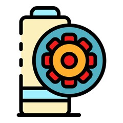 Gear and battery icon. Outline gear and battery vector icon color flat isolated