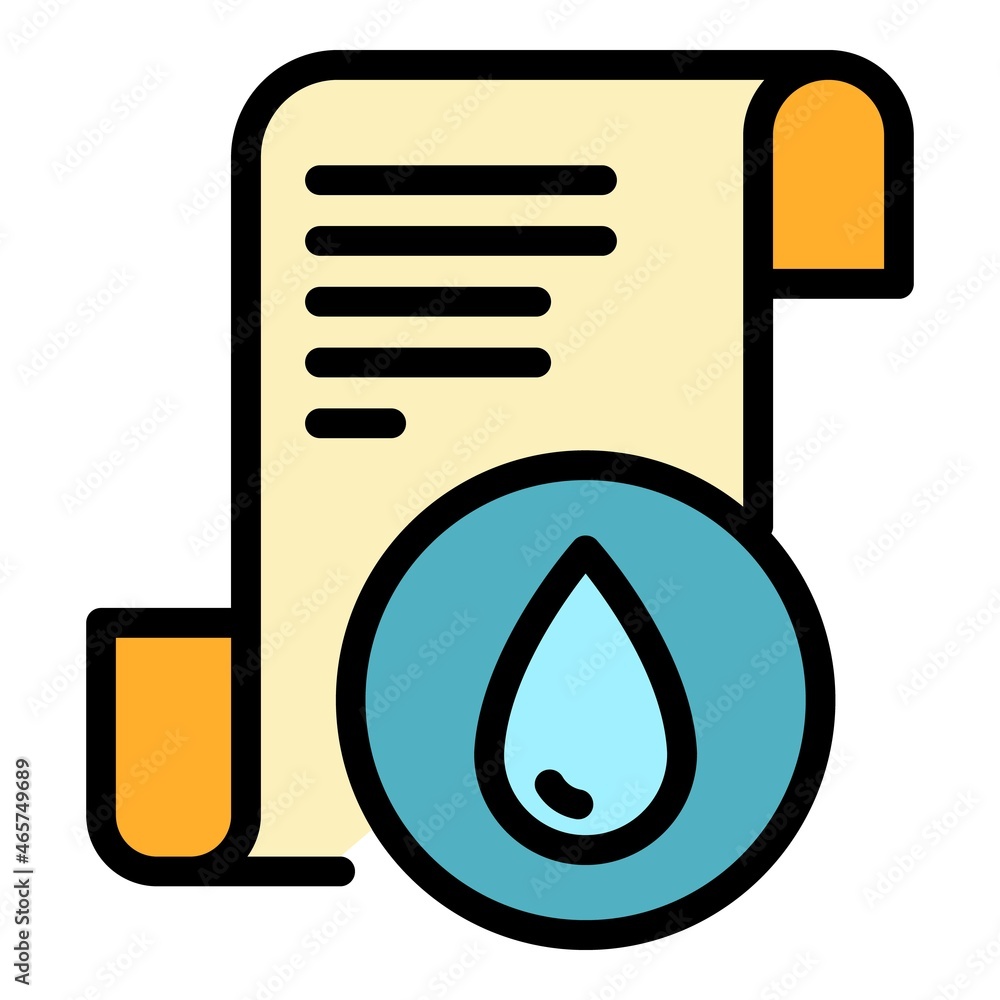 Poster a drop on a paper scroll icon. outline a drop on a paper scroll vector icon color flat isolated