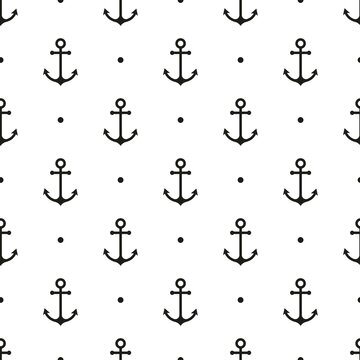 Seamless pattern with black anchor on a white background. Vector illustration.