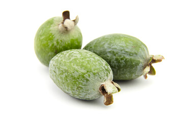 Feijoa acca fruit or pineapple guava isolated on white