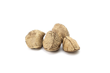 Brazil nuts or Bertholletia excelsa seeds isolated on white