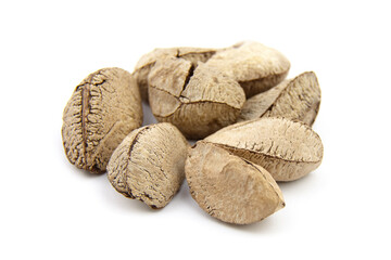 Brazil nuts or Bertholletia excelsa seeds isolated on white