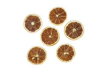 Dried orange fruit slices isolated on white