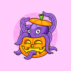 Octopus with pumpkin head cartoon