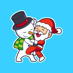 Cute santa and snowman with dancing poses