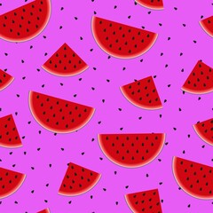 Seamless background with slices of watermelon. Vector pink illustration. design for greeting card and invitation of seasonal summer holiday. summer style