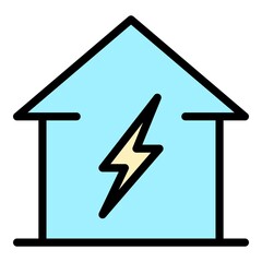 Lightning in a house icon. Outline lightning in a house vector icon color flat isolated