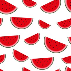 Vector background watermelon with black seeds. Seamless watermelons. white Vector background with vector slices of watermelon. Cute seamless vector pattern with watermelons.			