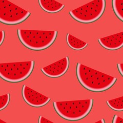 Seamless background with slices of watermelon. Vector red illustration. design for greeting card and invitation of seasonal summer holiday. summer style