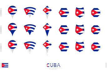 Collection of the Cuba flag in different shapes and with three different effects.