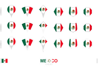 Fototapeta premium Collection of the Mexico flag in different shapes and with three different effects.