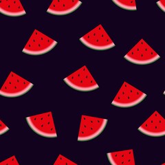 Watermelon seamless hand drawn dark pattern. Vector illustration. summer print