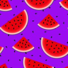 Watermelon seamless hand drawn purple pattern. Vector illustration. summer print