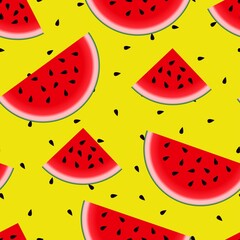 Sweet watermelon vector seamless yellow pattern. summer print