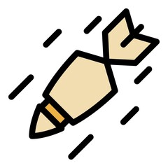 Military rocket icon. Outline military rocket vector icon color flat isolated