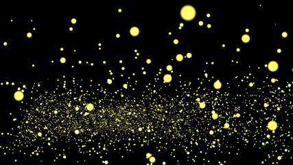 yellow flying particles on a black background. dark abstract background with yellow glowing particles 8k 