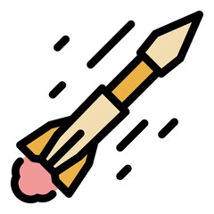 Ballistic missile icon. Outline ballistic missile vector icon color flat isolated