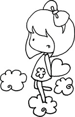 vector cartoon short hair girl hold heat shape