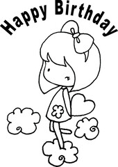 vector cartoon short hair girl hold heart shape happy birthday card